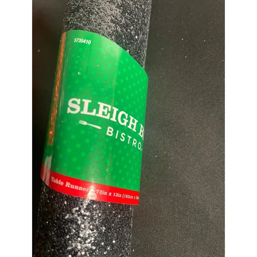 Sleigh Bell Bistro Black‎ Glitter Table Runner 72x13 Christmas HL9182957 NEW